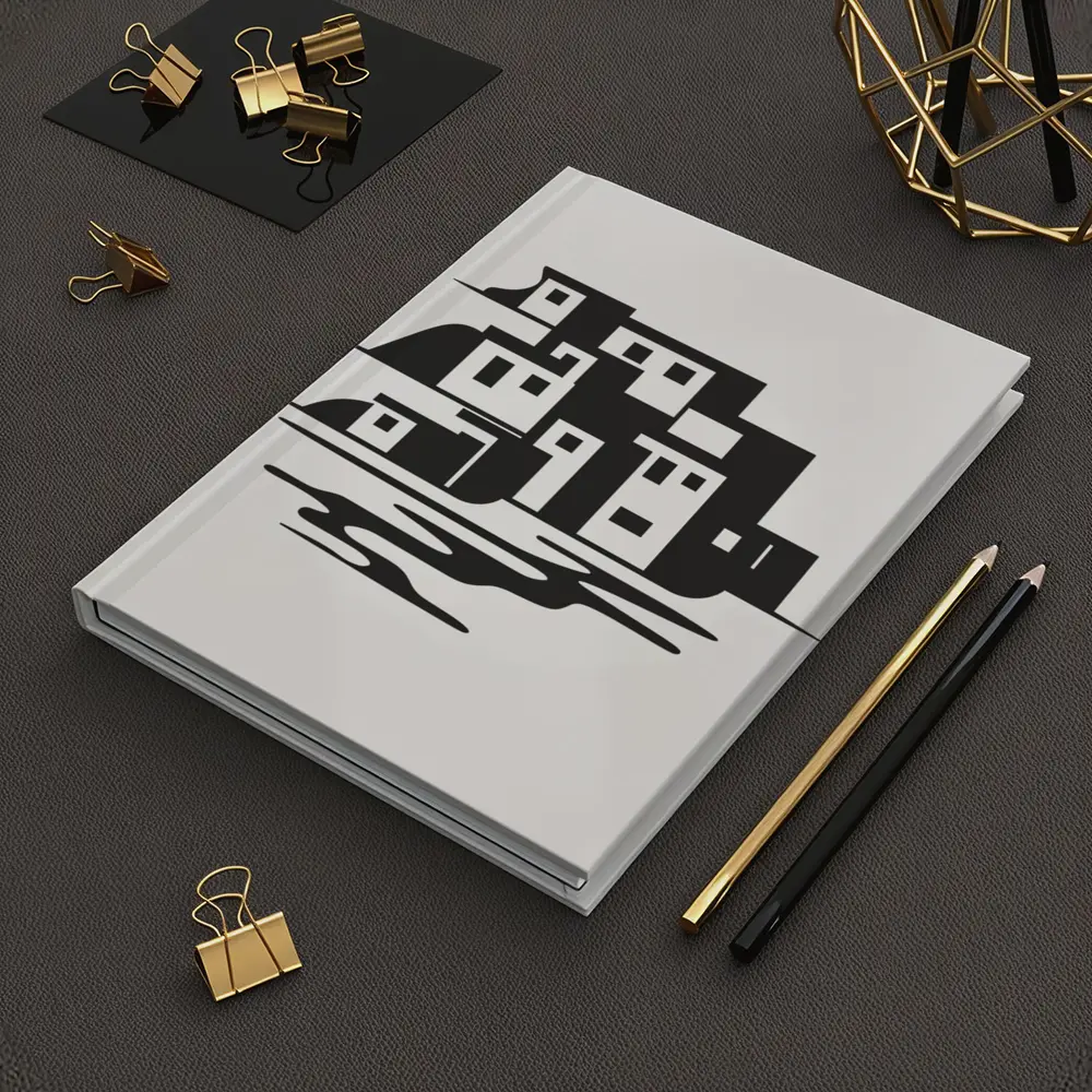 Minimalist Coastal Village Black White Illustration – Notebooks