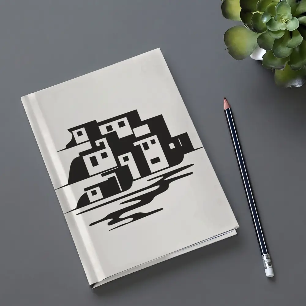 Minimalist Coastal Village Black White Illustration – Notebooks