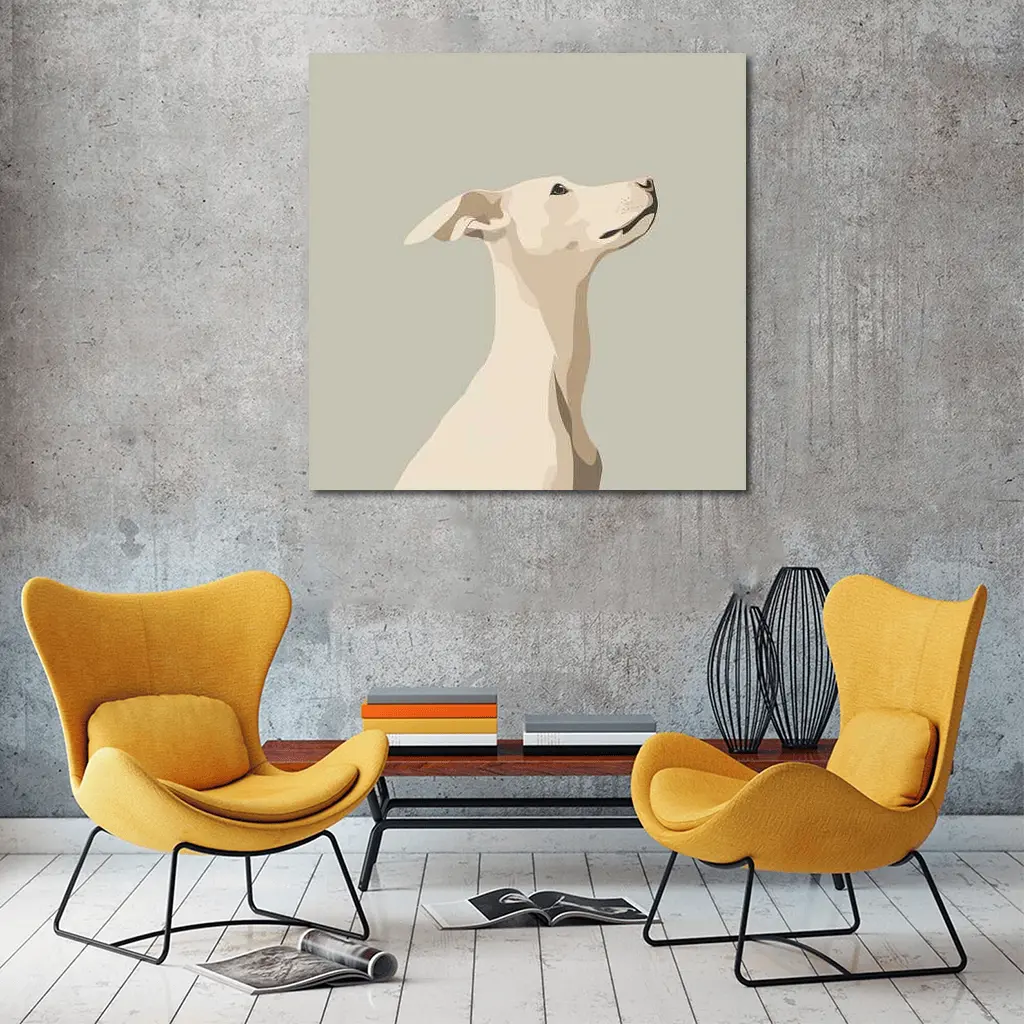Whippet Dog Portrait Minimalist Beige Background – Wall Art