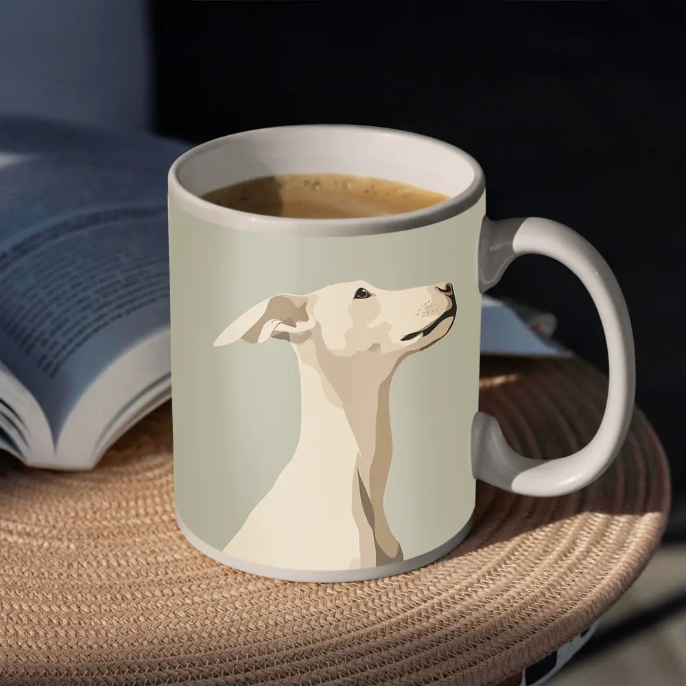 Whippet Dog Portrait Minimalist Beige Background – Mugs