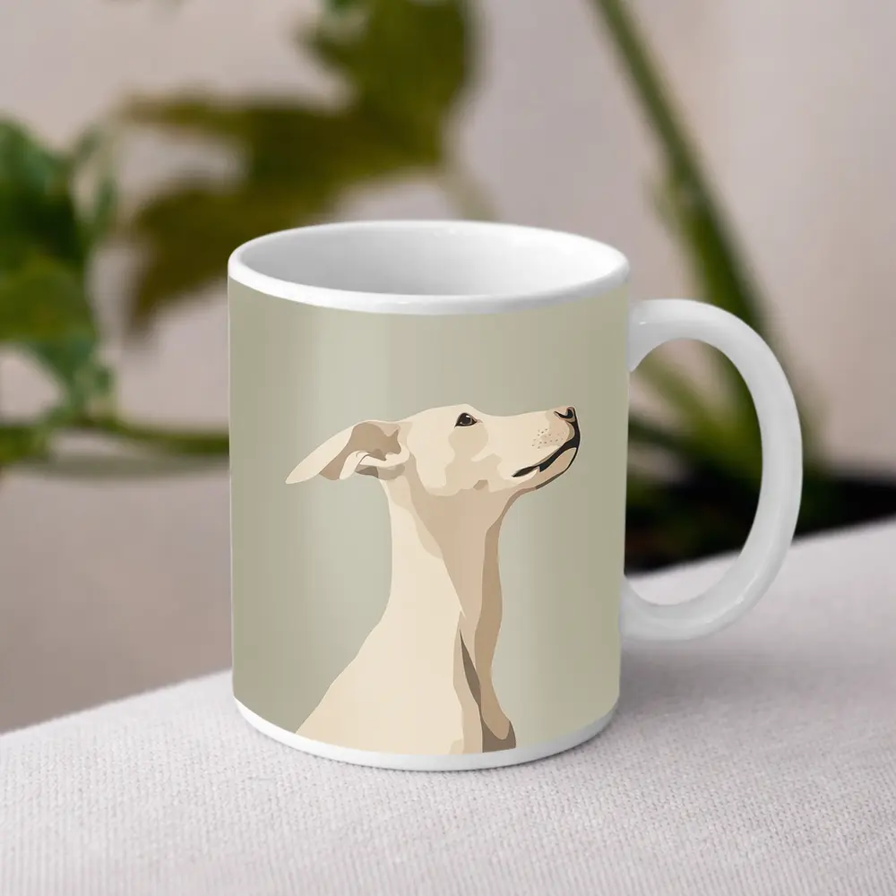 Whippet Dog Portrait Minimalist Beige Background – Mugs