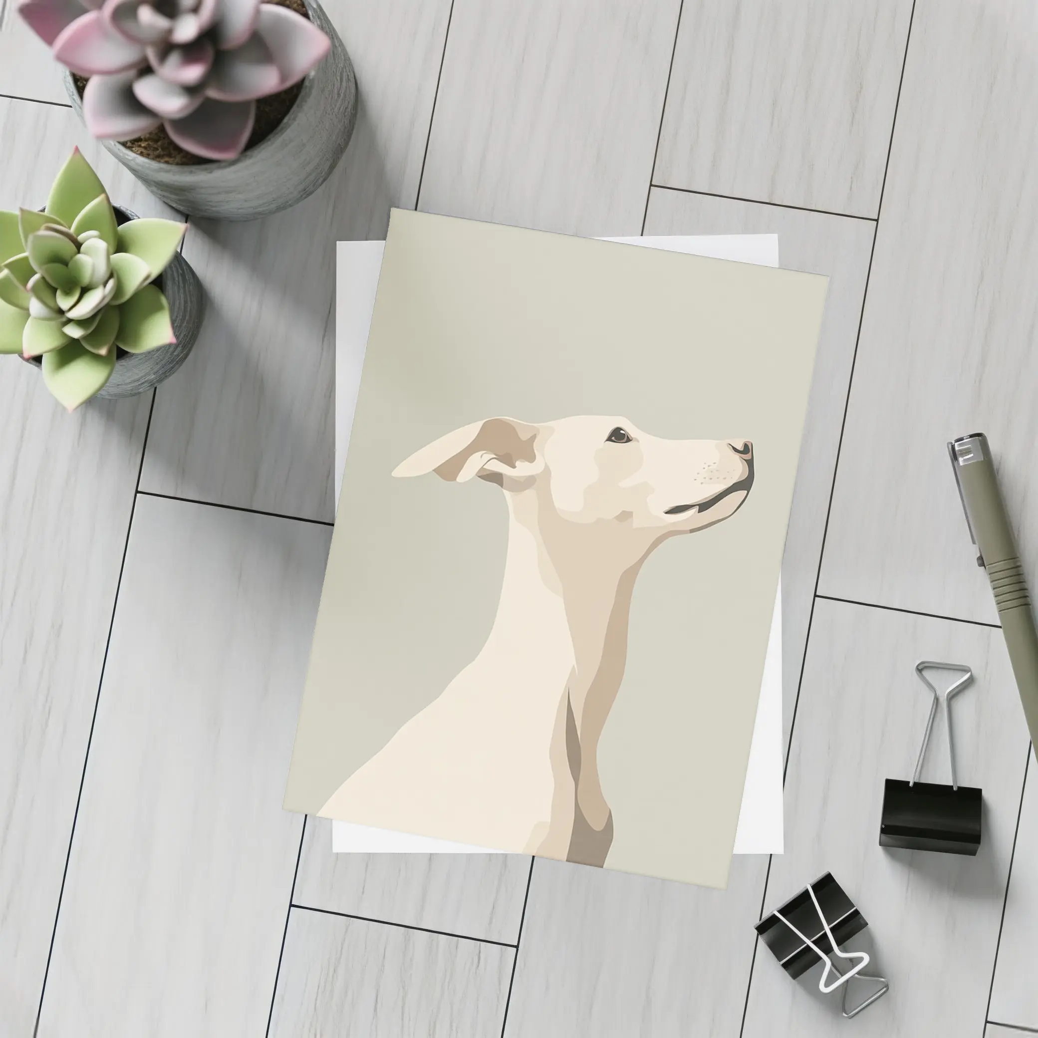 Whippet Dog Portrait Minimalist Beige Background – Postcards