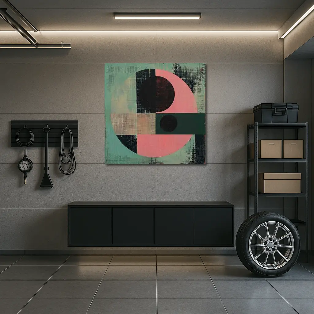 Geometric Abstract Circle Teal Pink Bauhaus – Wall Art