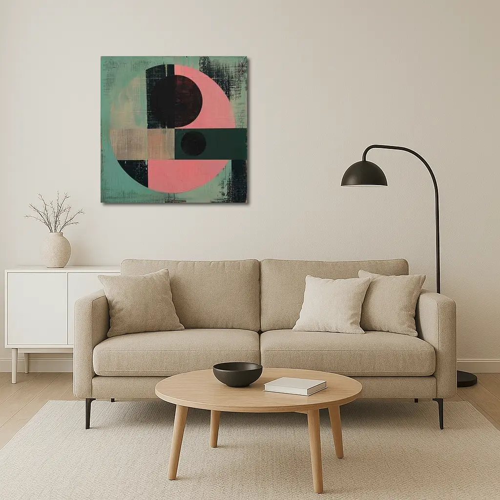 Geometric Abstract Circle Teal Pink Bauhaus – Wall Art