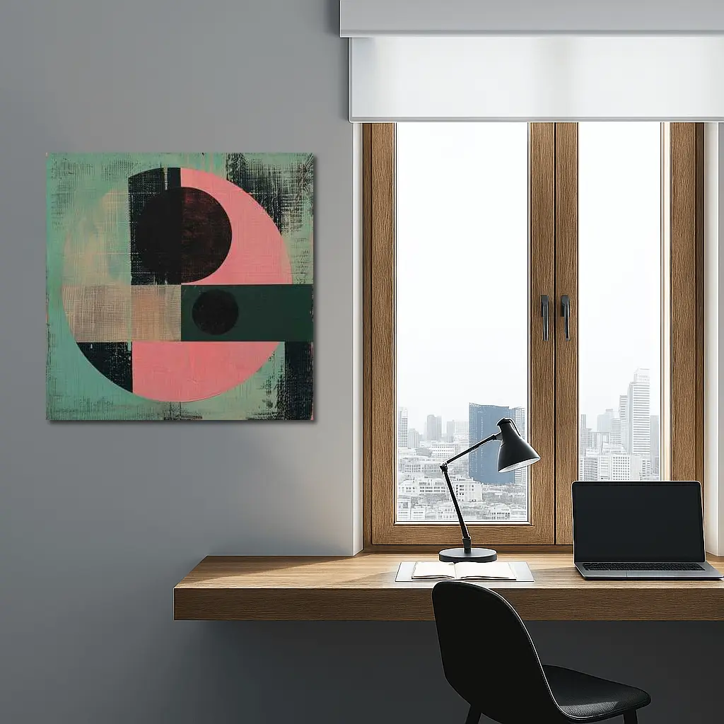 Geometric Abstract Circle Teal Pink Bauhaus – Wall Art
