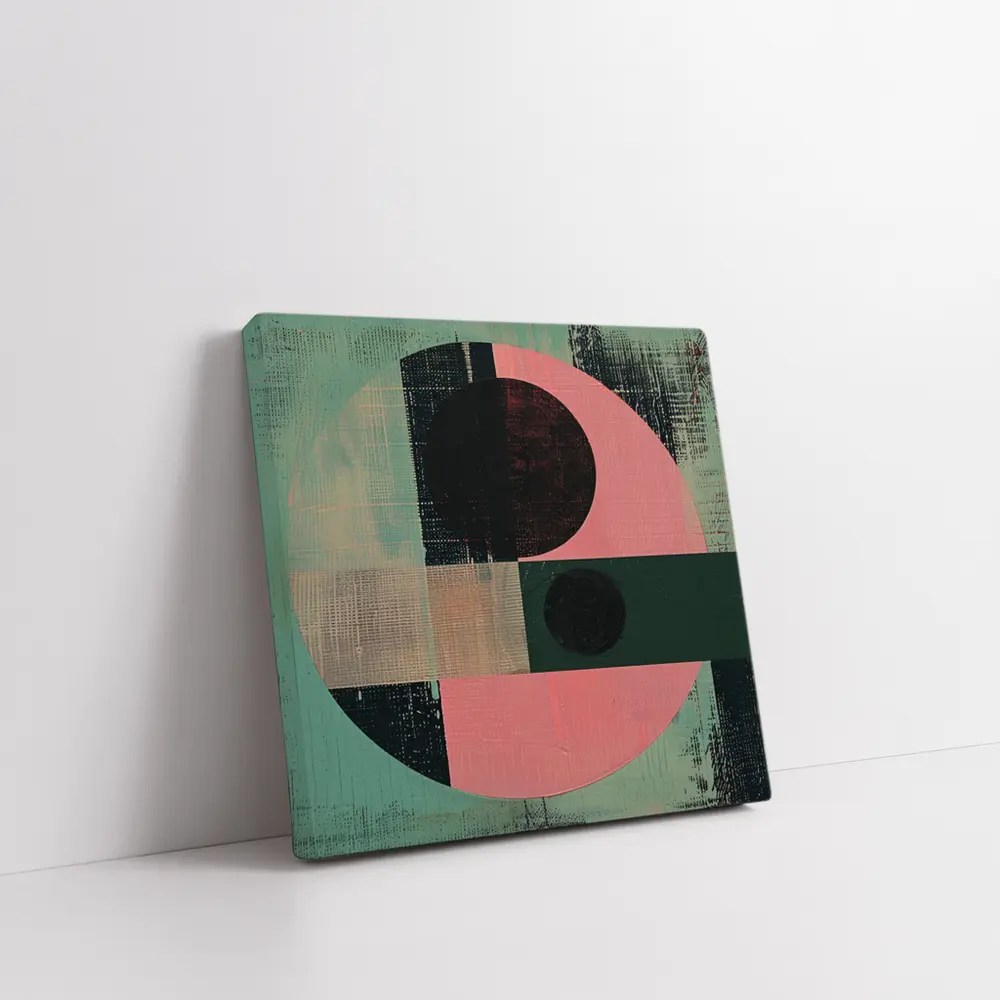 Geometric Abstract Circle Teal Pink Bauhaus – Wall Art