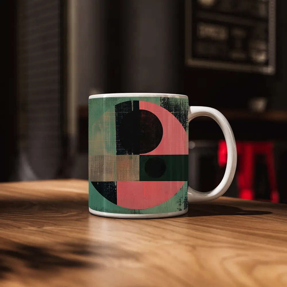 Geometric Abstract Circle Teal Pink Bauhaus – Mugs