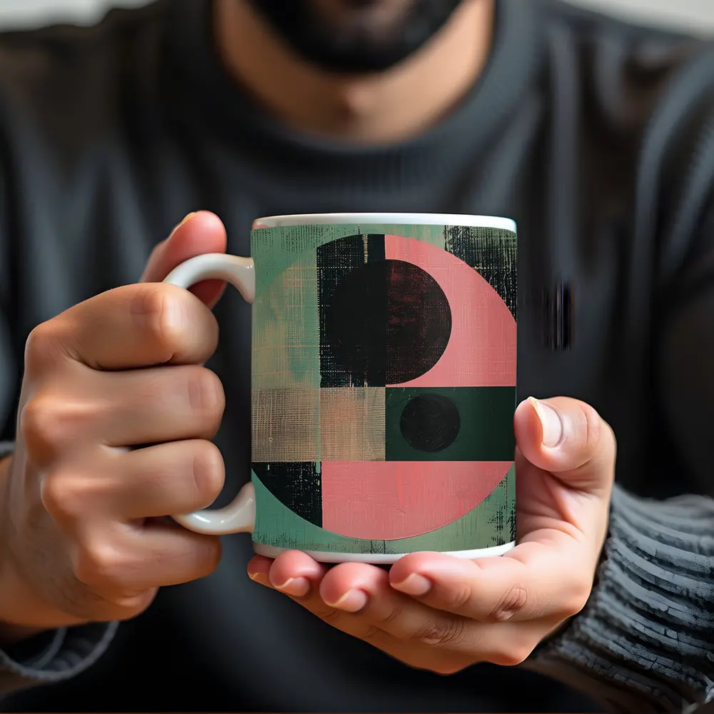 Geometric Abstract Circle Teal Pink Bauhaus – Mugs