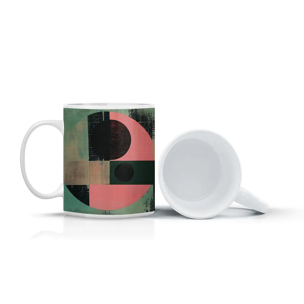 Geometric Abstract Circle Teal Pink Bauhaus – Mugs