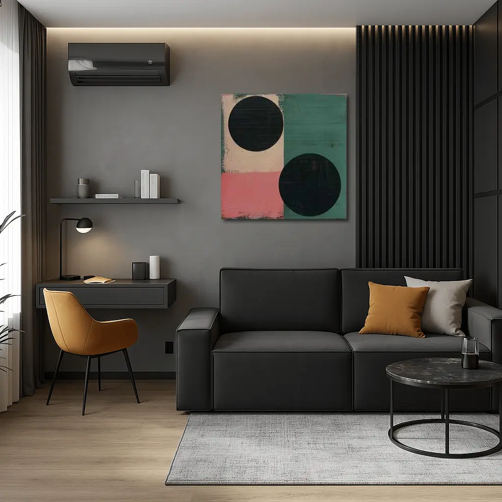 Abstract Geometric Circles Green Pink Beige – Wall Art