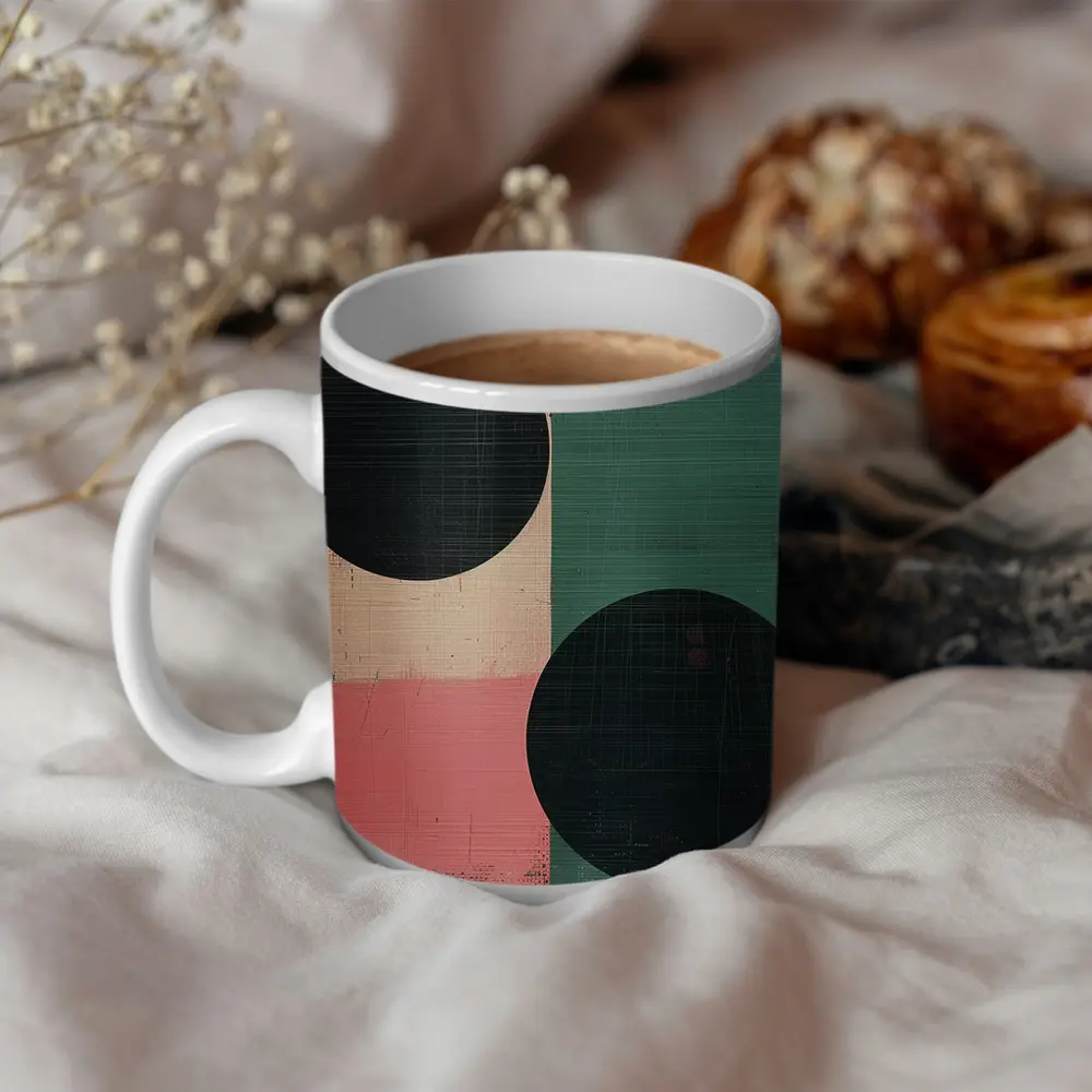 Abstract Geometric Circles Green Pink Beige – Mugs