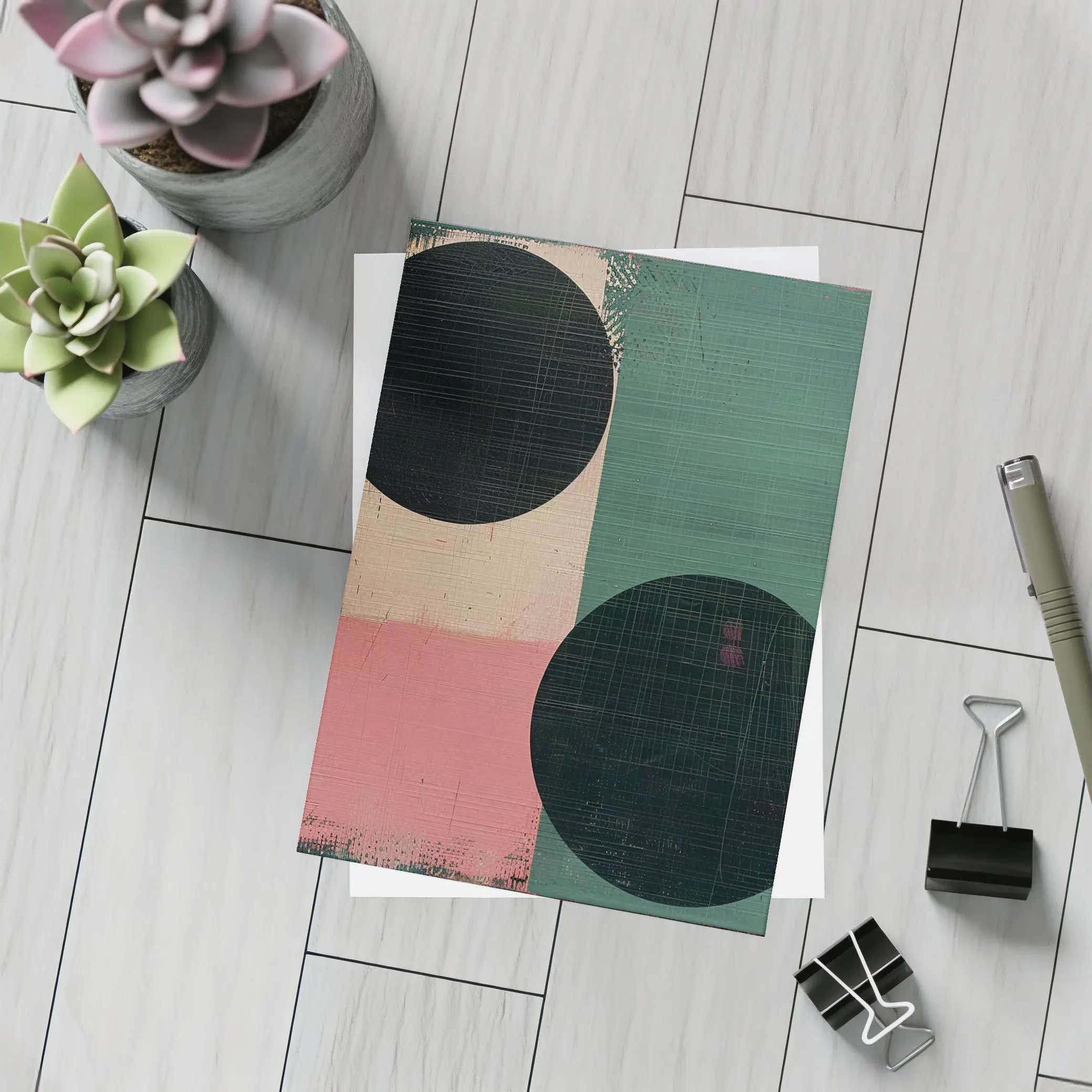 Abstract Geometric Circles Green Pink Beige – Postcards