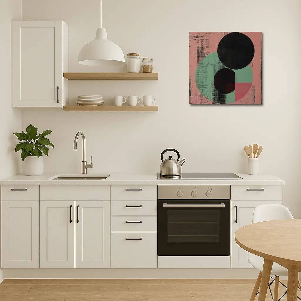 Black Circles Geometric Abstract Pink Green – Wall Art