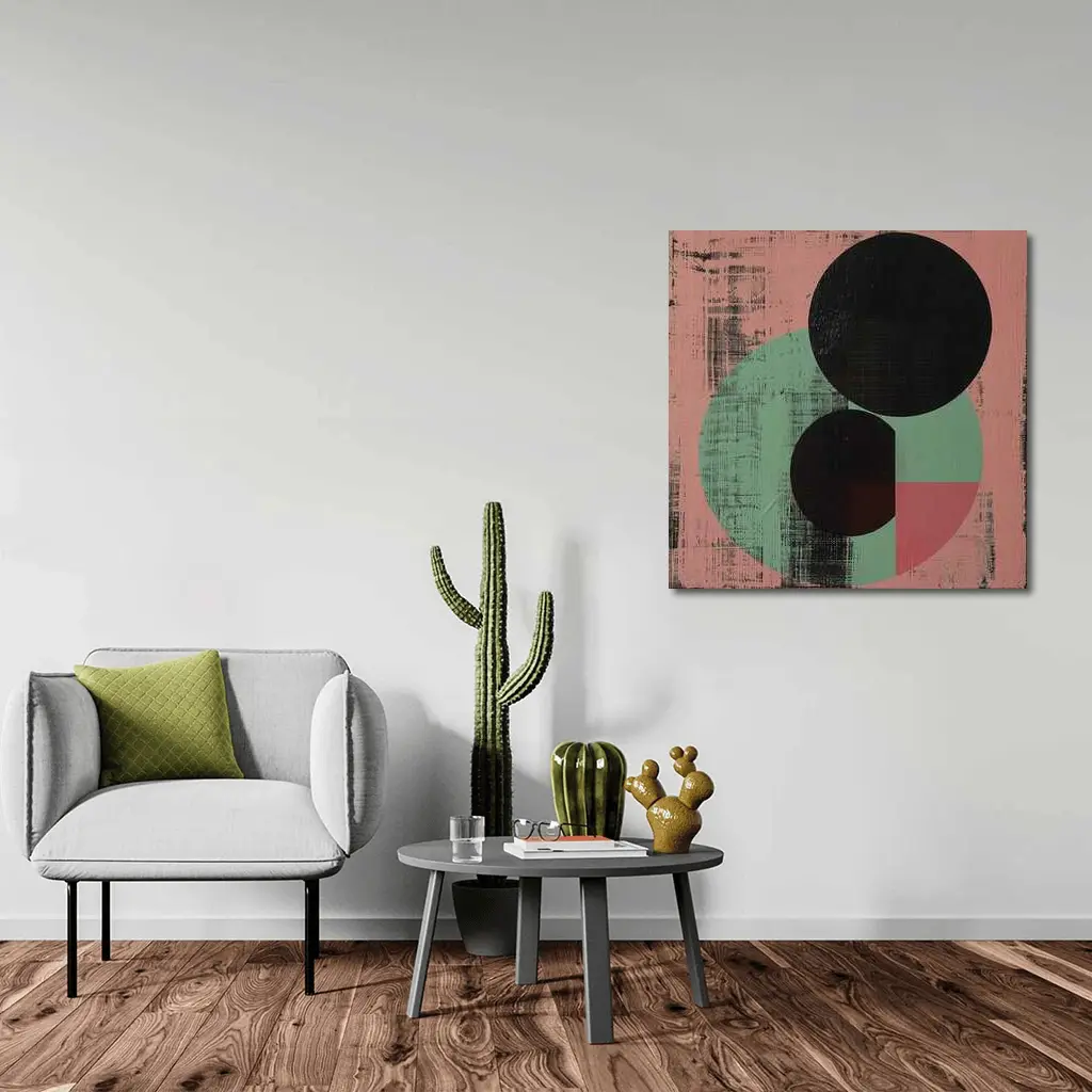 Black Circles Geometric Abstract Pink Green – Wall Art