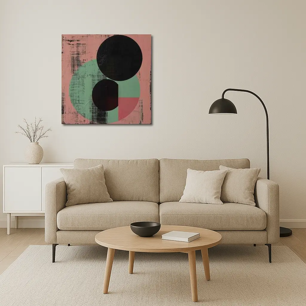 Black Circles Geometric Abstract Pink Green – Wall Art