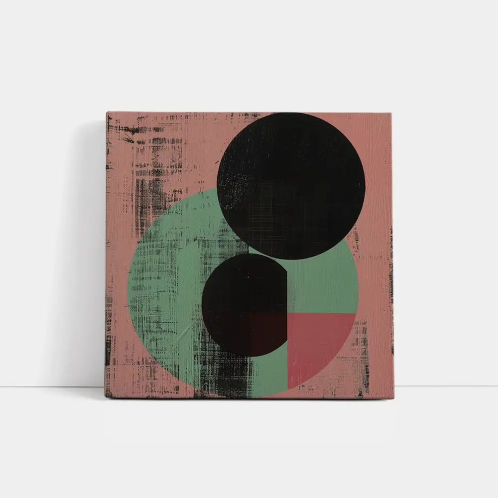 Black Circles Geometric Abstract Pink Green – Wall Art