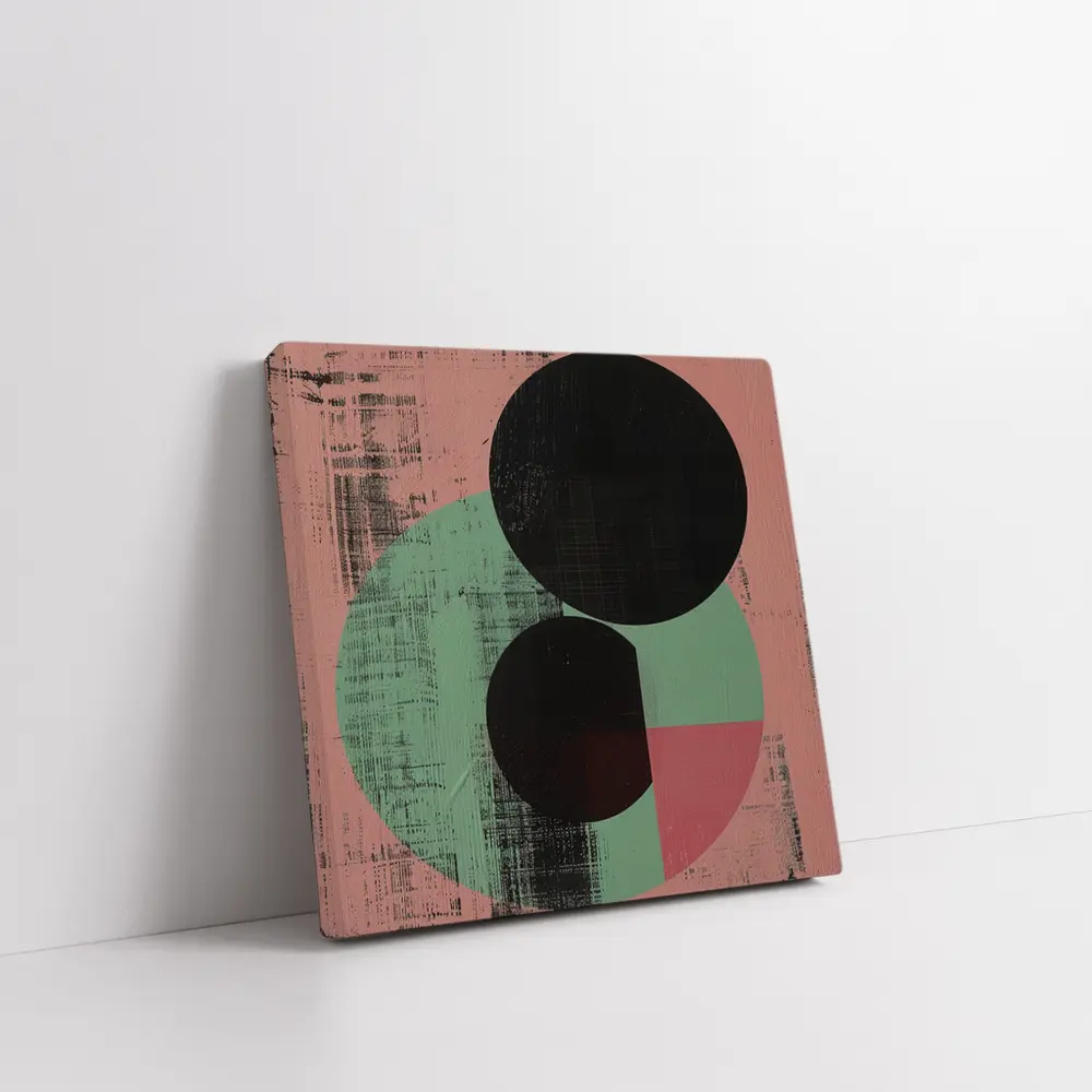 Black Circles Geometric Abstract Pink Green – Wall Art