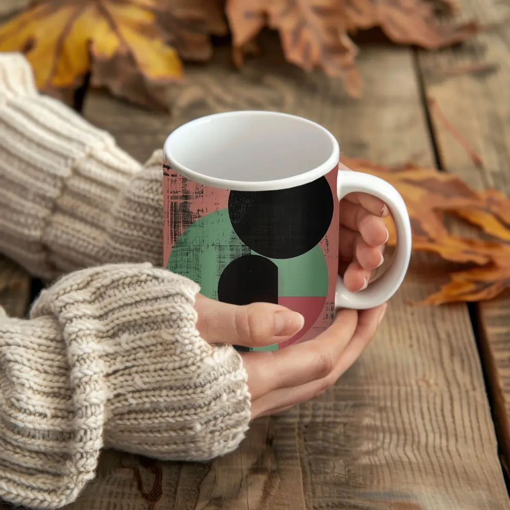 Black Circles Geometric Abstract Pink Green – Mugs