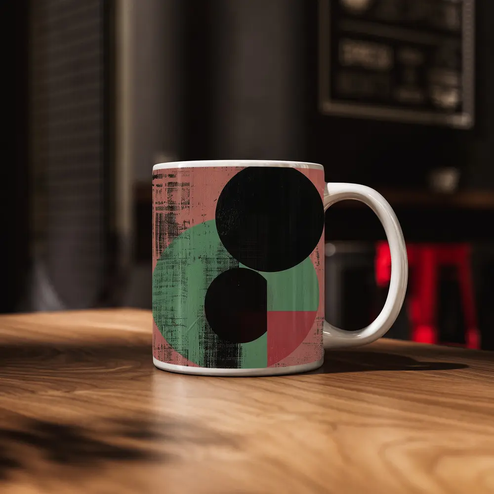 Black Circles Geometric Abstract Pink Green – Mugs
