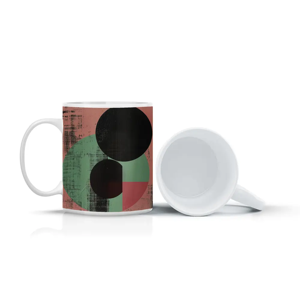 Black Circles Geometric Abstract Pink Green – Mugs