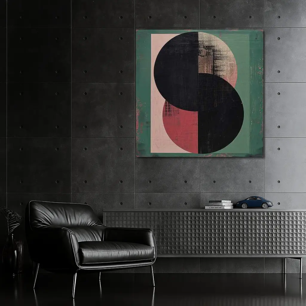 Geometric Circles Abstract Green Pink Background – Wall Art