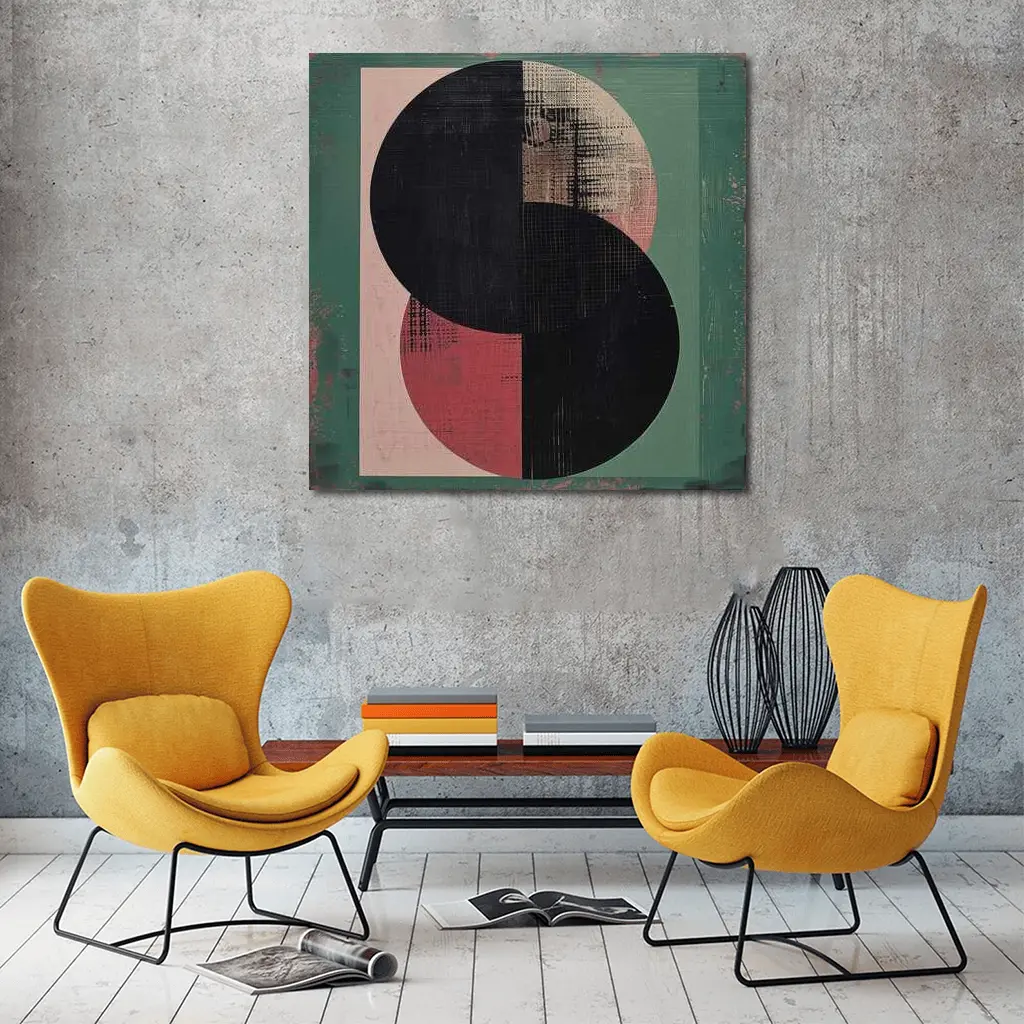 Geometric Circles Abstract Green Pink Background – Wall Art