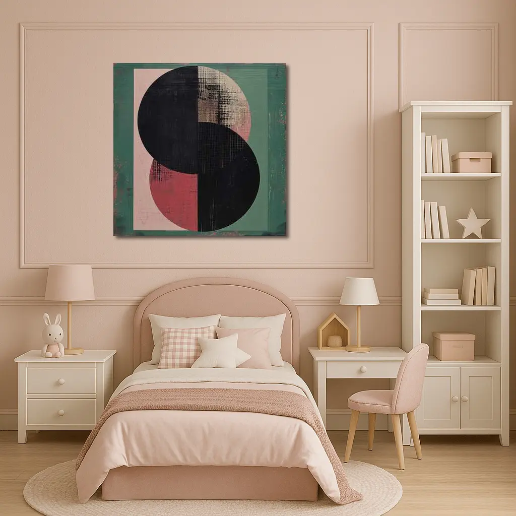 Geometric Circles Abstract Green Pink Background – Wall Art