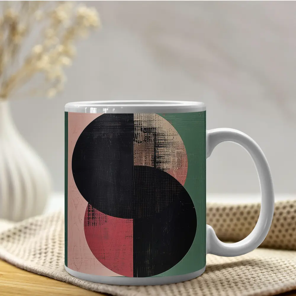 Geometric Circles Abstract Green Pink Background – Mugs