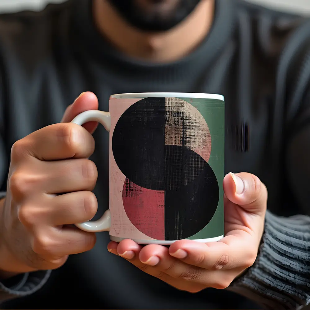 Geometric Circles Abstract Green Pink Background – Mugs