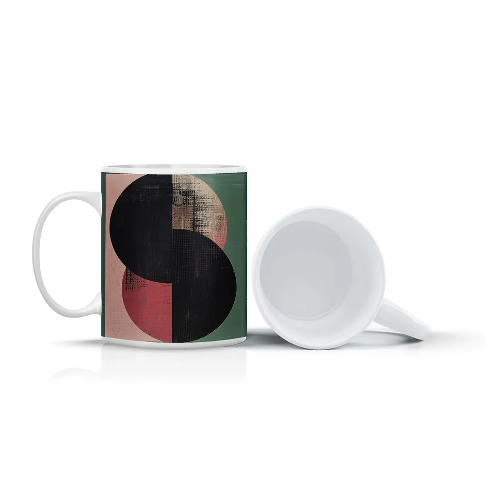 Geometric Circles Abstract Green Pink Background – Mugs