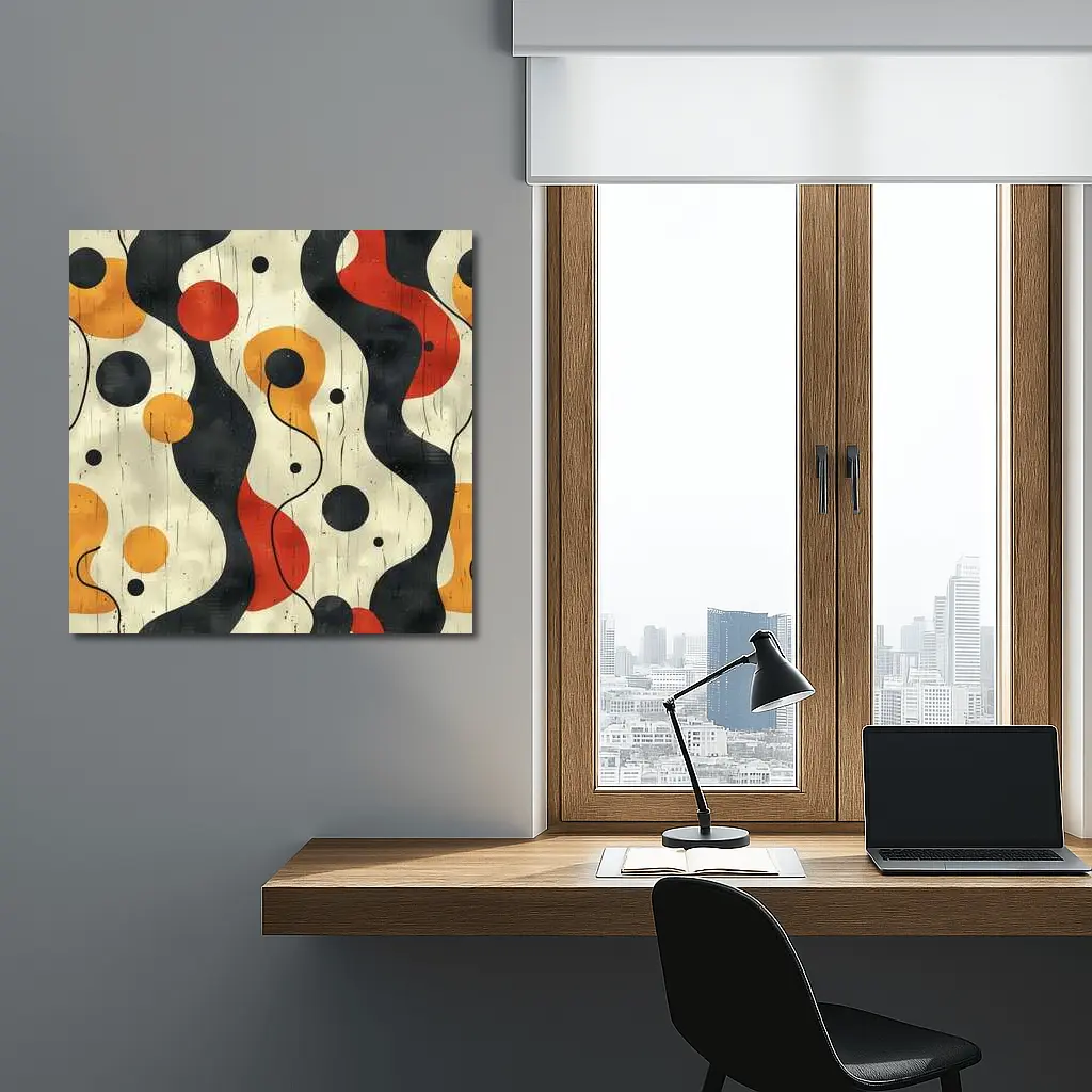 Retro Abstract Waves And Circles Pattern – Wall Art