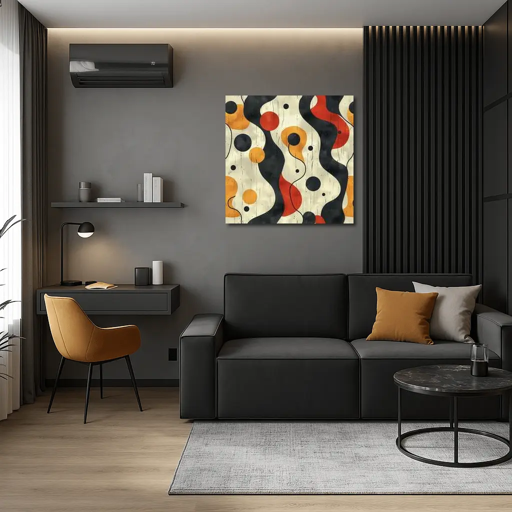 Retro Abstract Waves And Circles Pattern – Wall Art