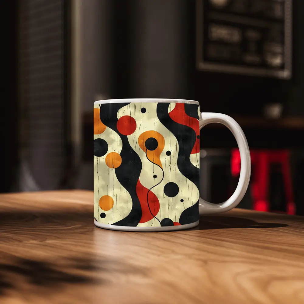 Retro Abstract Waves And Circles Pattern – Mugs
