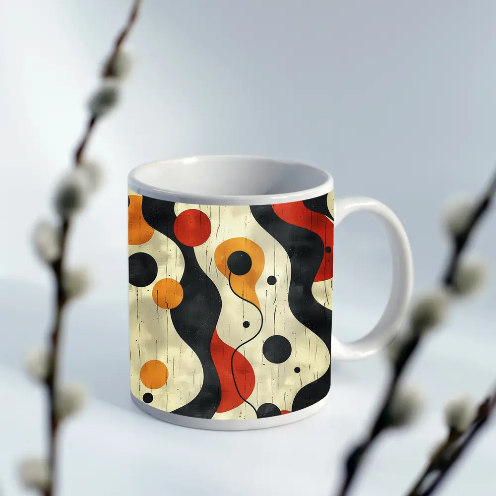 Retro Abstract Waves And Circles Pattern – Mugs