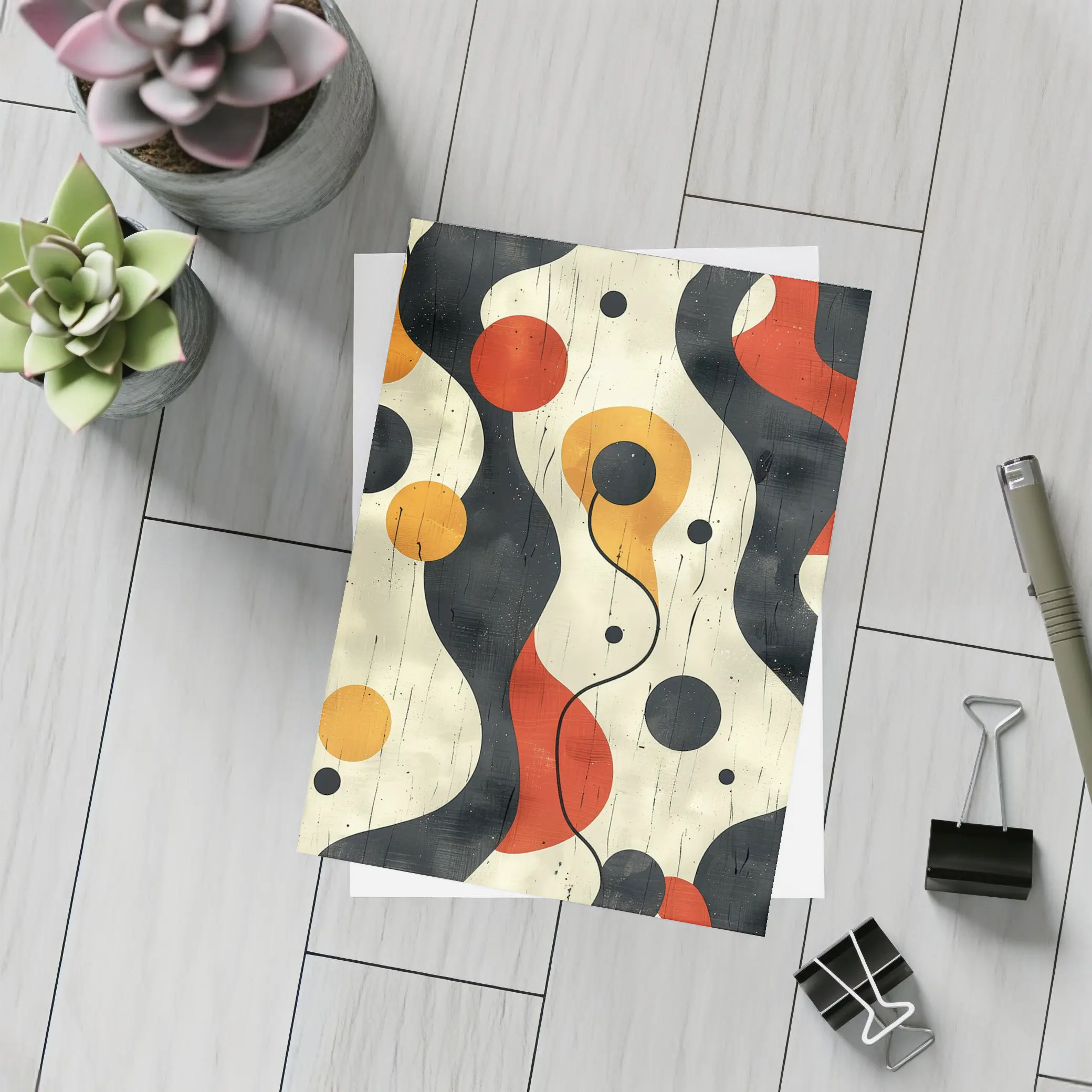 Retro Abstract Waves And Circles Pattern – Postcards