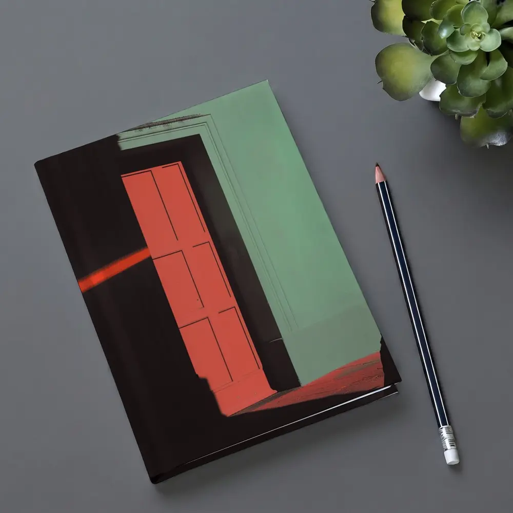 Man in Suit Walking Past Red Door – Notebooks