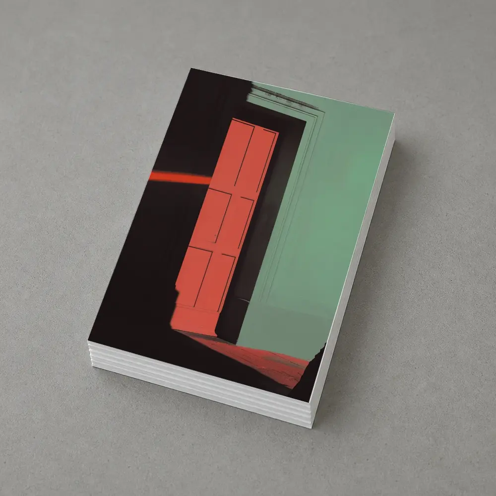 Man in Suit Walking Past Red Door – Postcards