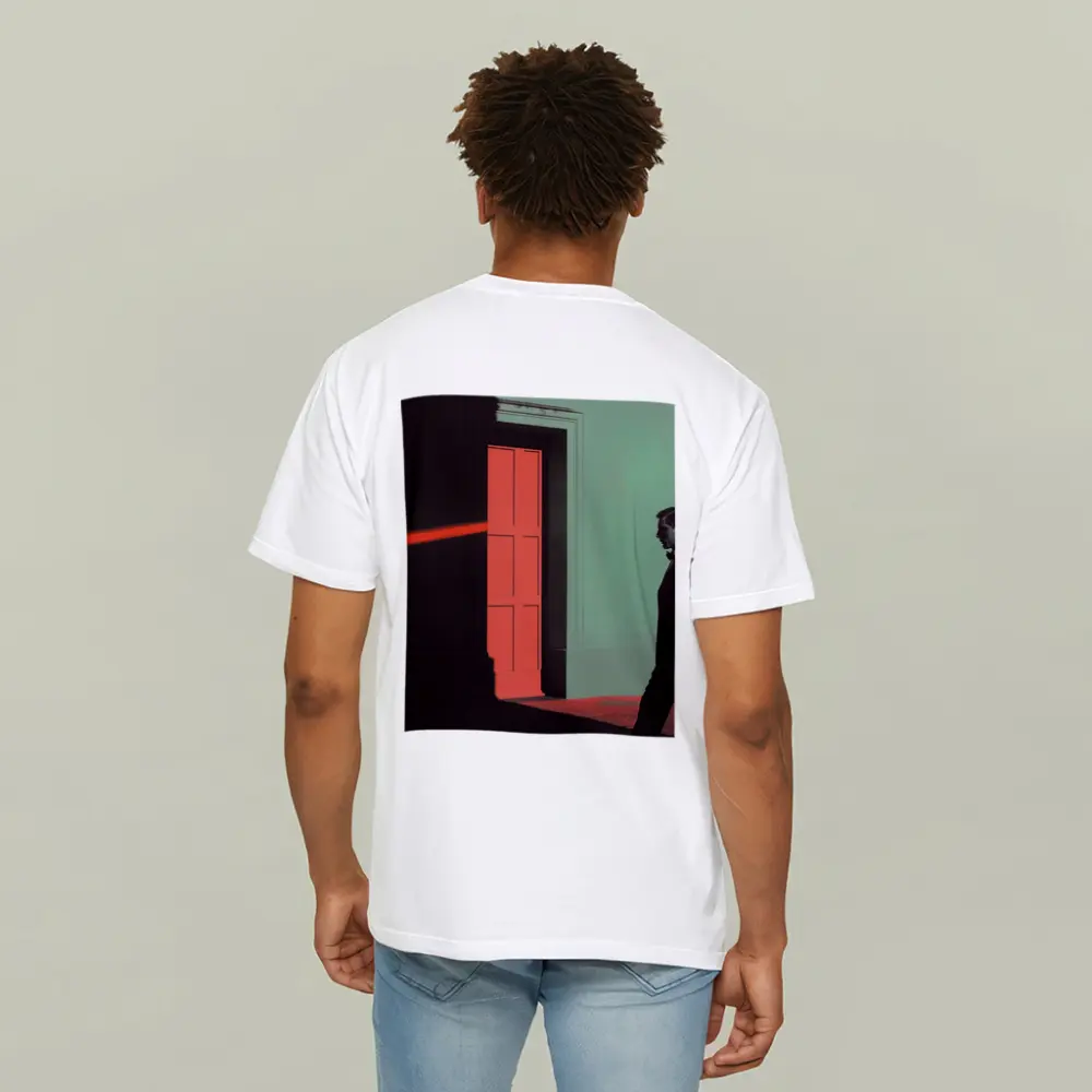 Man in Suit Walking Past Red Door – T-Shirts
