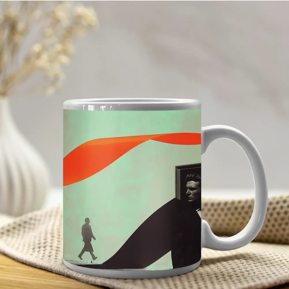 Suited Man Shadow Orange Ribbon Abstract – Mugs