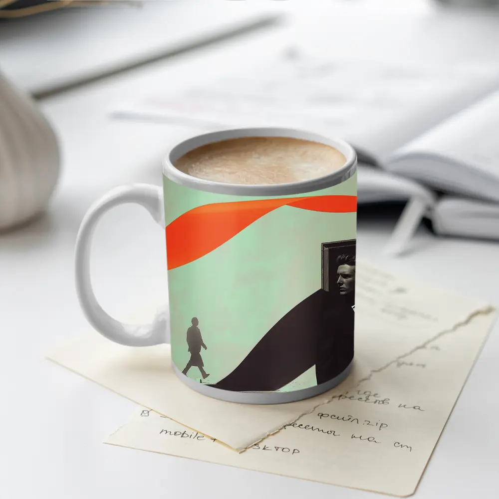 Suited Man Shadow Orange Ribbon Abstract – Mugs