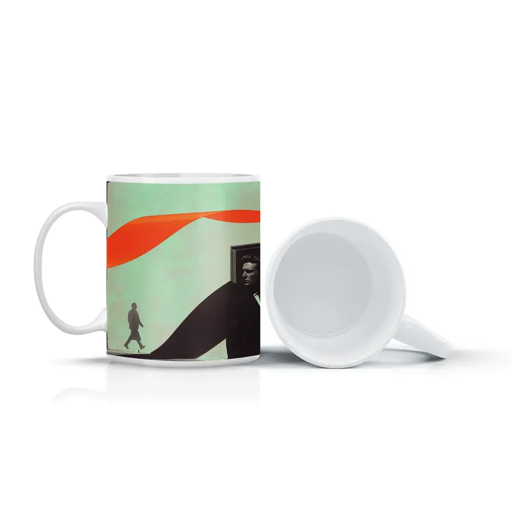 Suited Man Shadow Orange Ribbon Abstract – Mugs