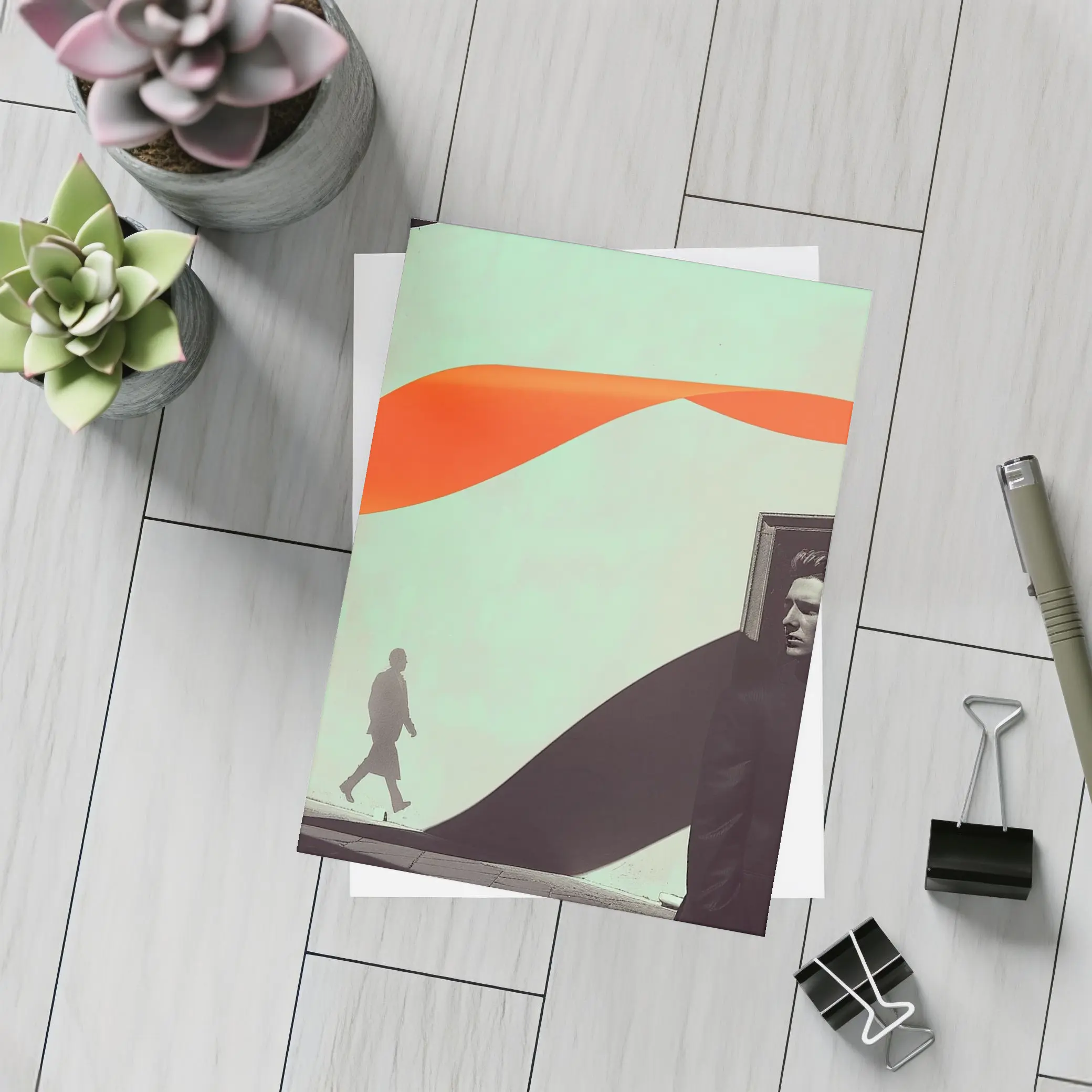 Suited Man Shadow Orange Ribbon Abstract – Postcards