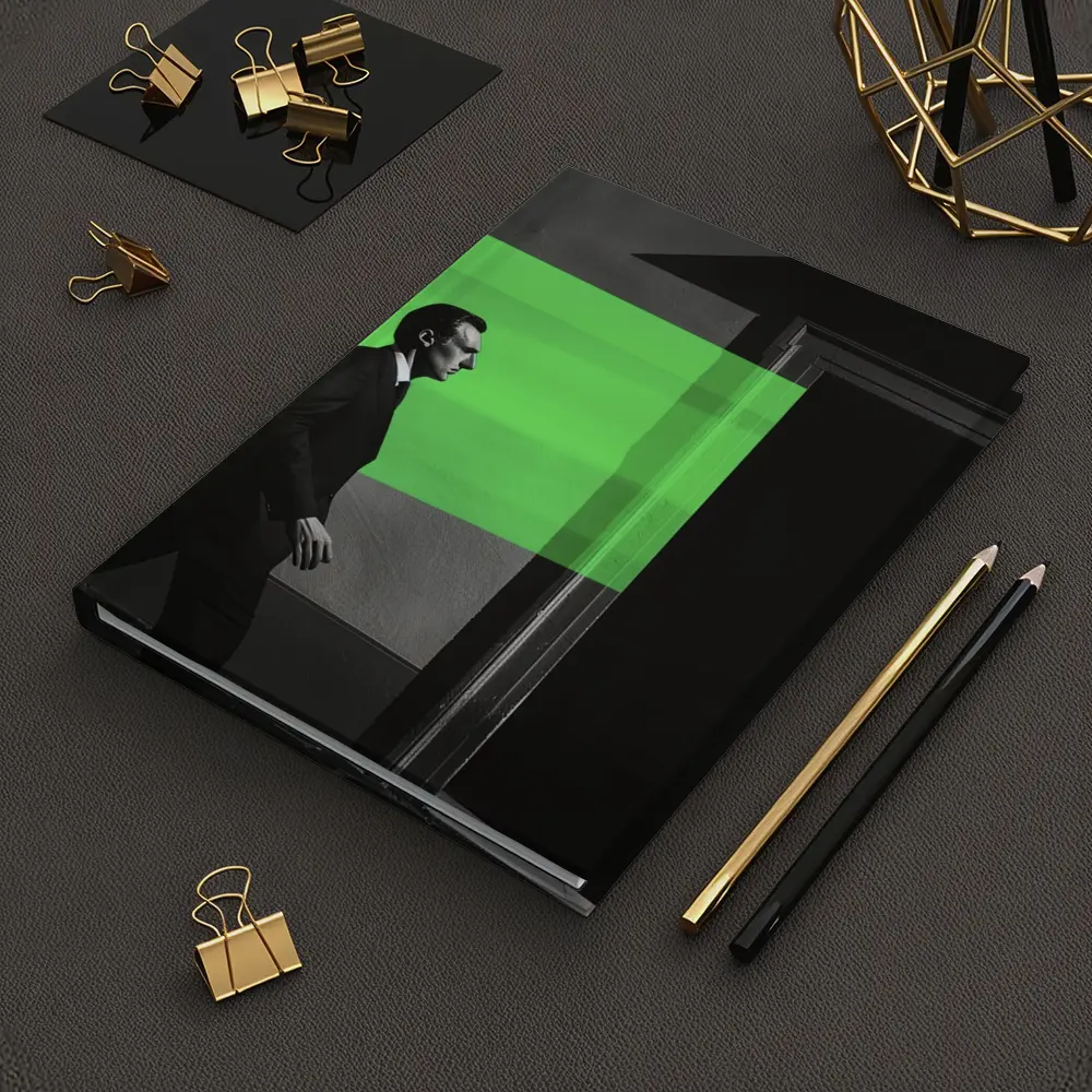 Man in Suit Walking Green Stripe Urban – Notebooks