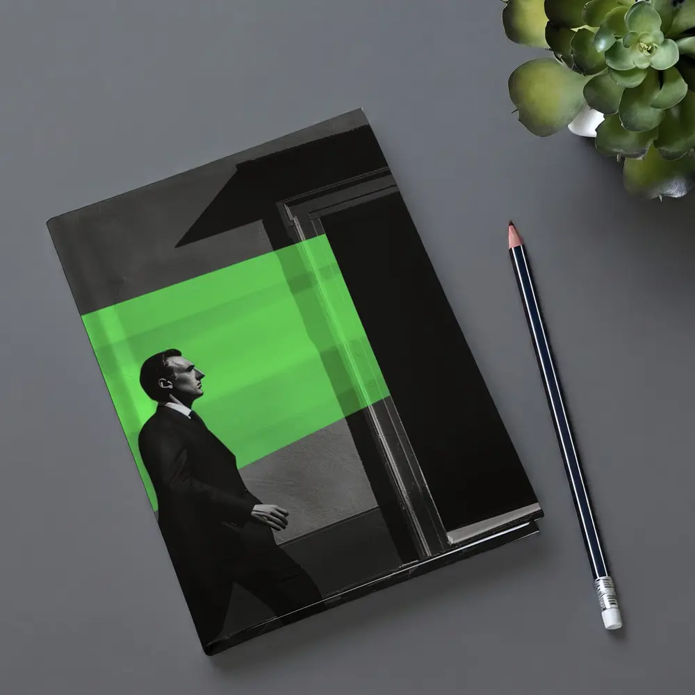 Man in Suit Walking Green Stripe Urban – Notebooks