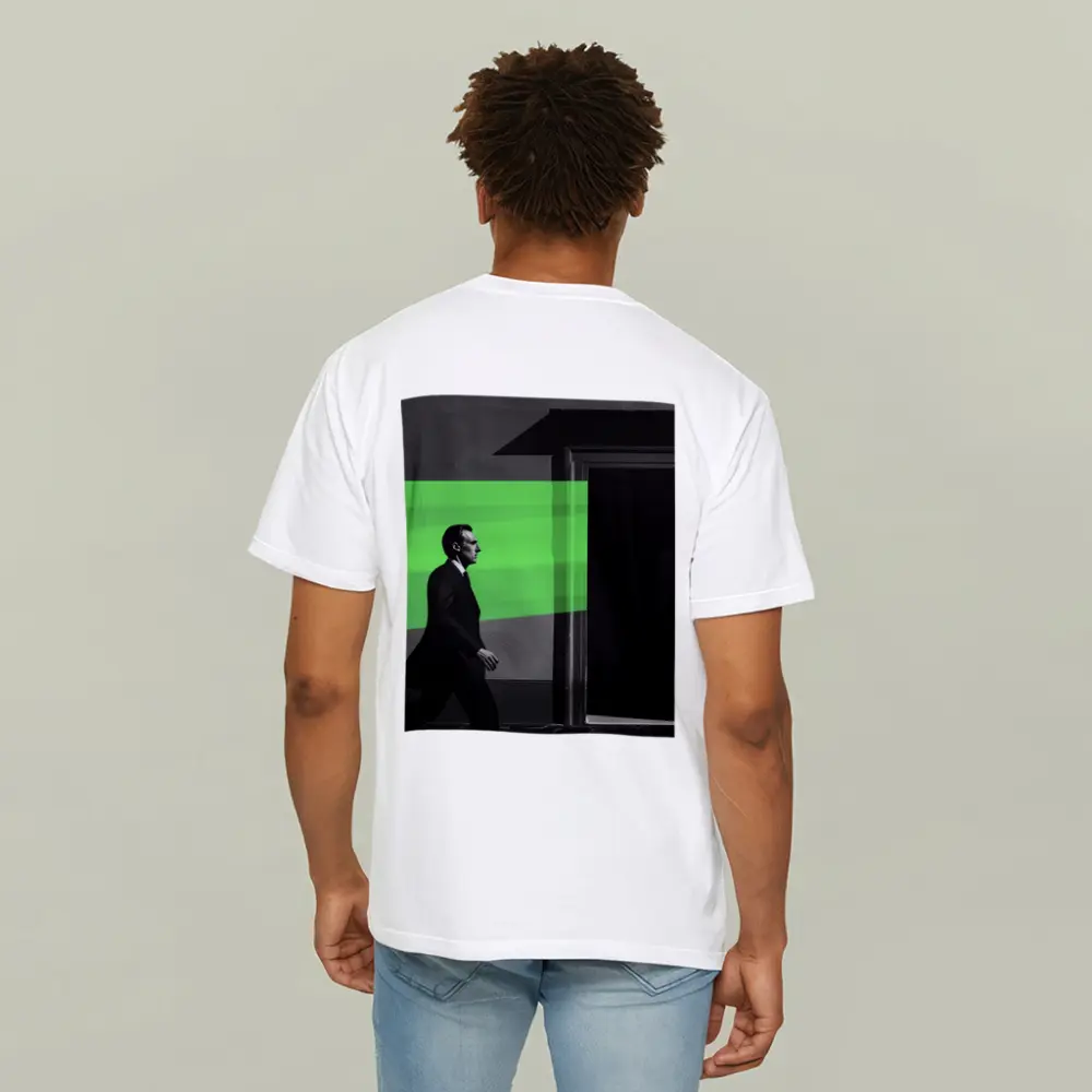 Man in Suit Walking Green Stripe Urban – T-Shirts