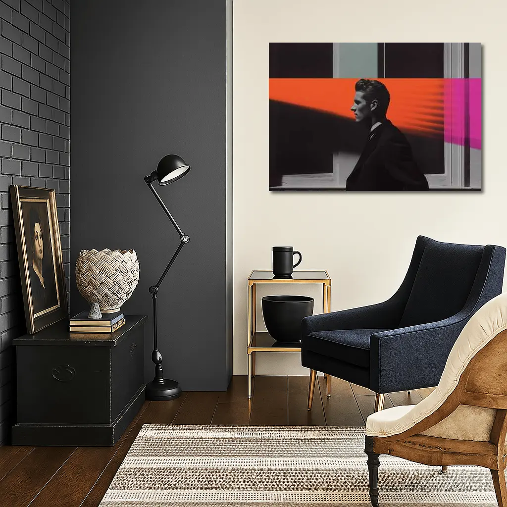 Man in Black Suit Neon Color Beams – Wall Art