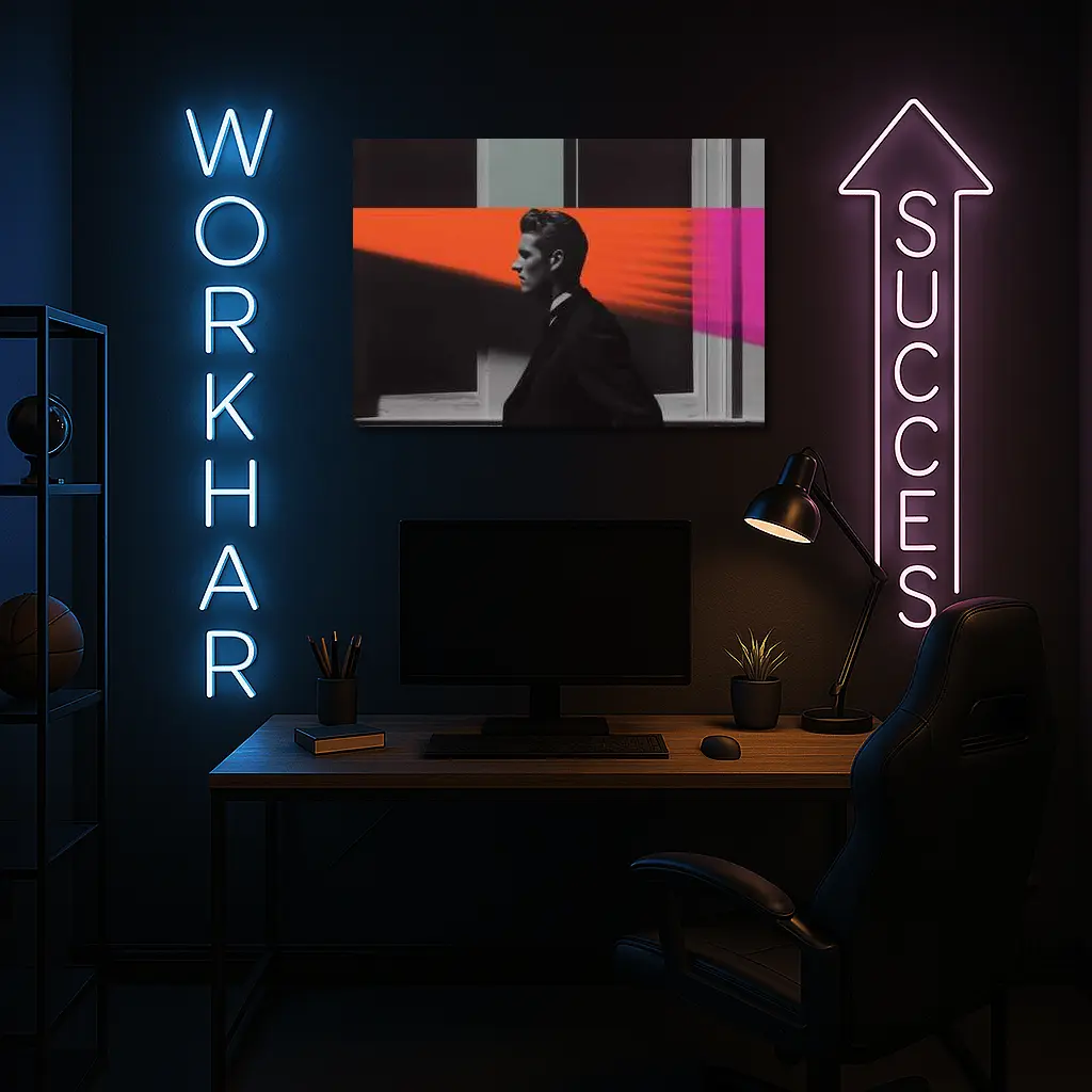 Man in Black Suit Neon Color Beams – Wall Art