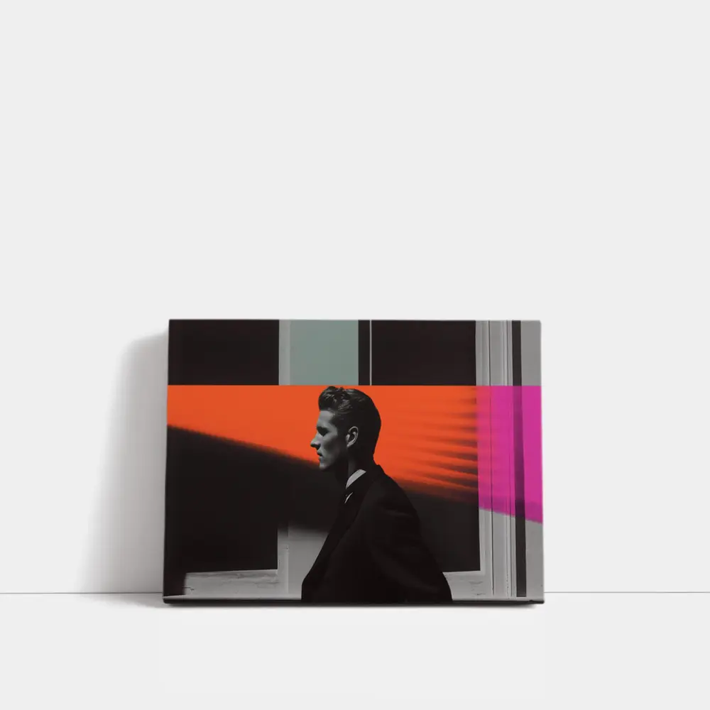 Man in Black Suit Neon Color Beams – Wall Art