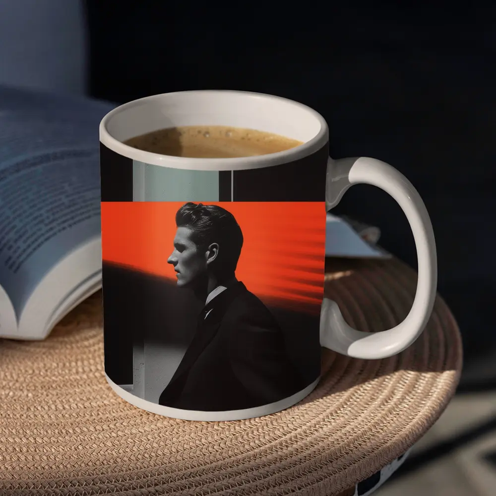 Man in Black Suit Neon Color Beams – Mugs