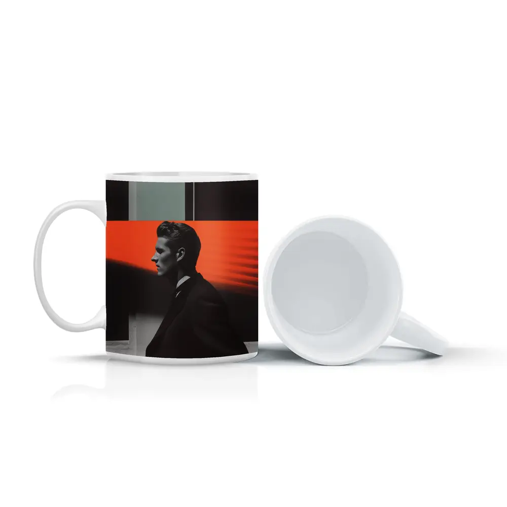 Man in Black Suit Neon Color Beams – Mugs